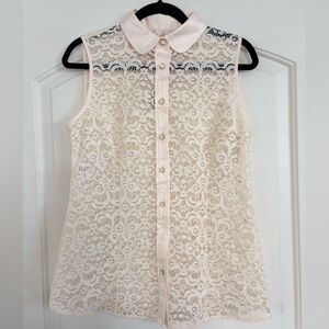 Anne Klein sleeveless lace long blouse. Color Beige. Size 8.
